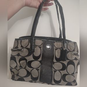 Coach purse medium tote black and grey c, used condition